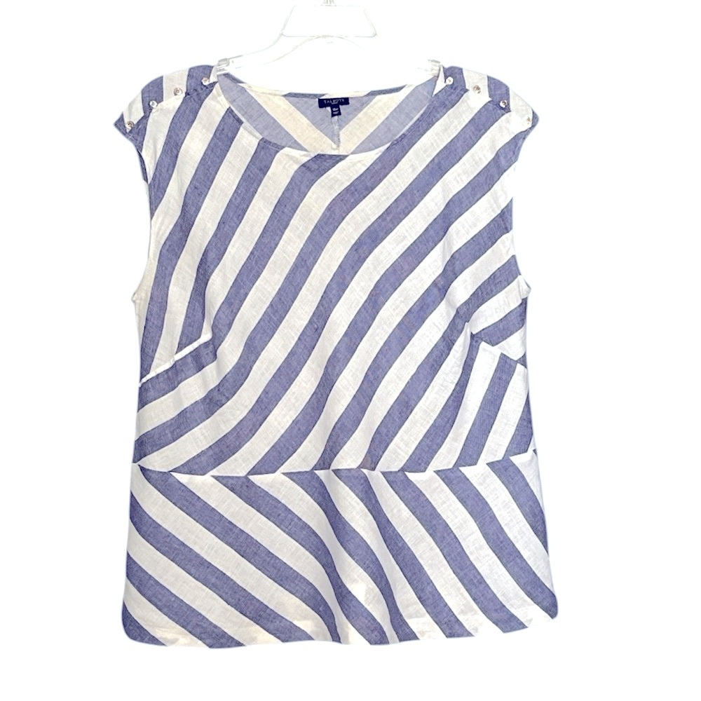 Talbots Peplum Linen BlueWhite Stripe Sleeveless Top